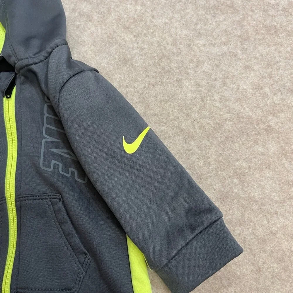 Nike Dri Fit Gray Neon Green Long Sleeve Zipper Romper Baby Boy Size 6 Month